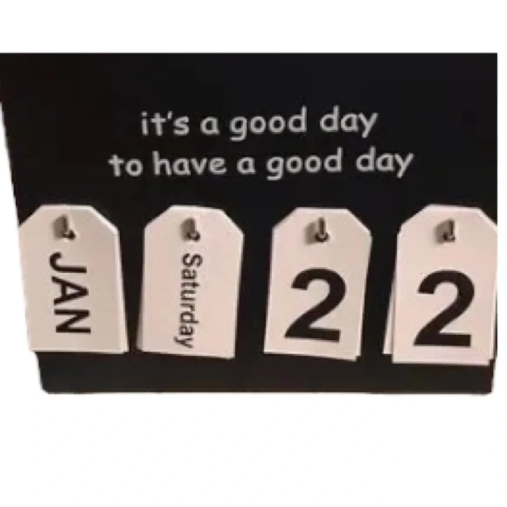 NWT Black Wood Perpetual Desk / Wall Calendar it's a good day to have a …